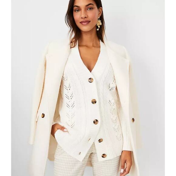 Ann Taylor Petite Medium Cable Knit Boyfriend Cardigan - Picture 1 of 12